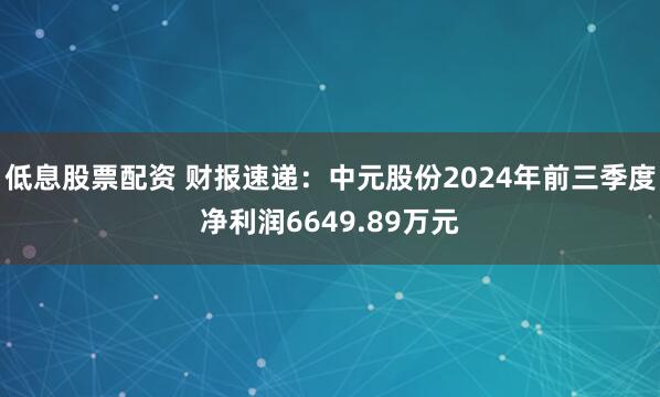 低息股票配资 财报速递：中元股份2024年前三季度净利润6649.89万元